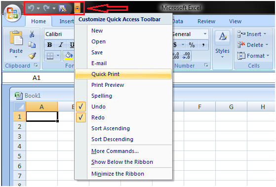 Excel 1中的快速访问工具栏