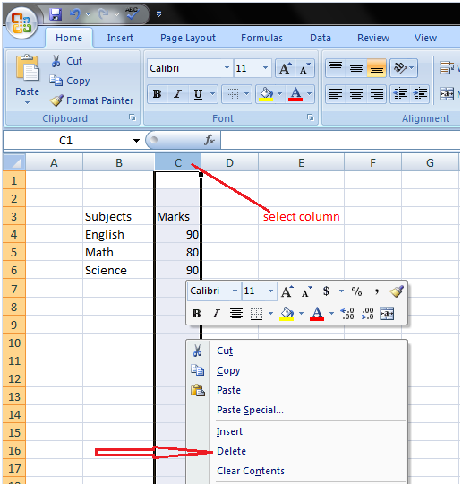 如何在Excel中删除列