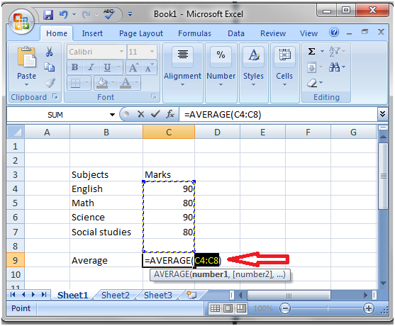 如何使用Excel中的sigma按钮计算平均值