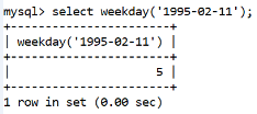 MySQL Datetime weekday()功能