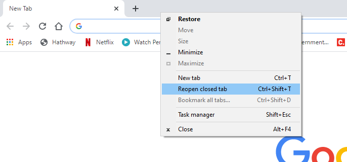 How to restore tabs in Chrome