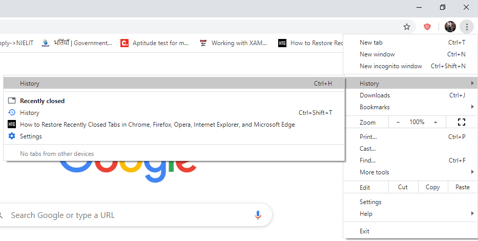How to restore tabs in Chrome