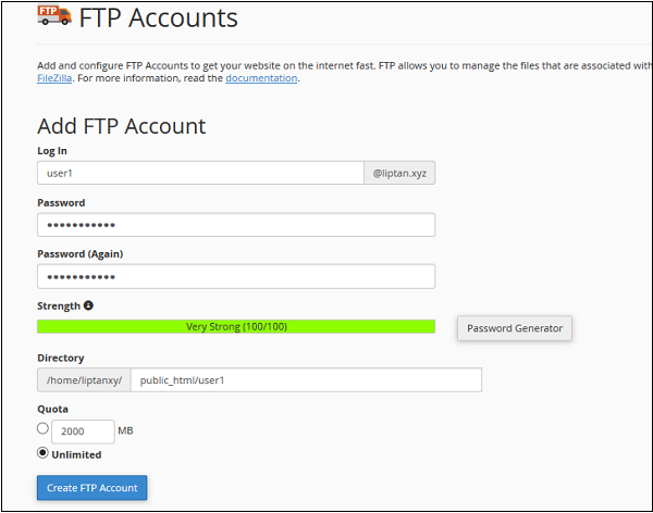 添加 FTP 帐户