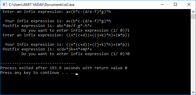 使用堆栈数据结构在C++中将中缀转换为后缀表达式的程序