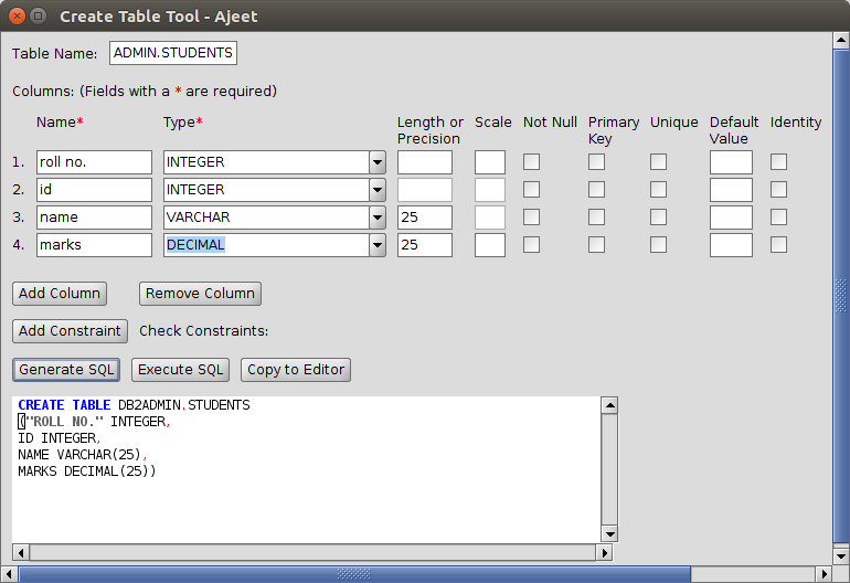 DB2 createtable3