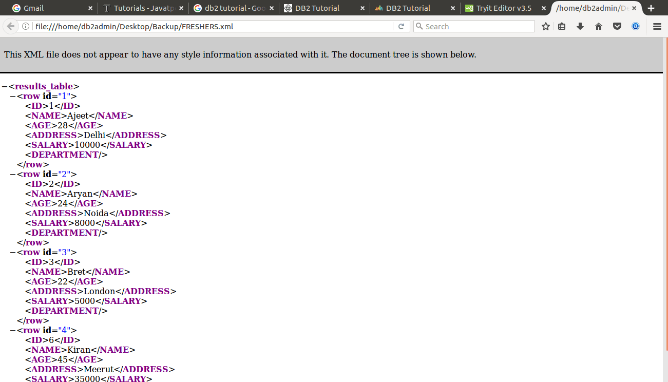 DB2 export