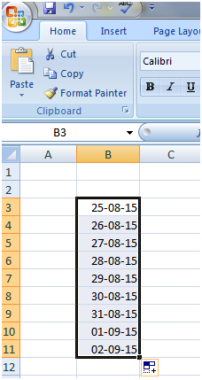 在Excel 2中使用日期填充句柄