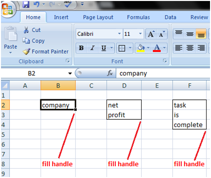 在Excel中使用文本填充句柄