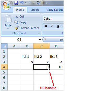 在Excel中填充句柄