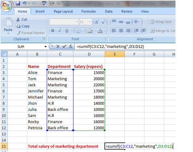 Excel 1中的sumif函数