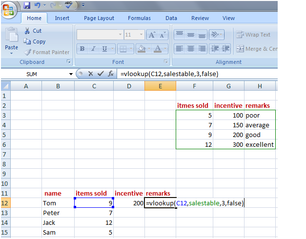 在Excel 4中使用vlookup