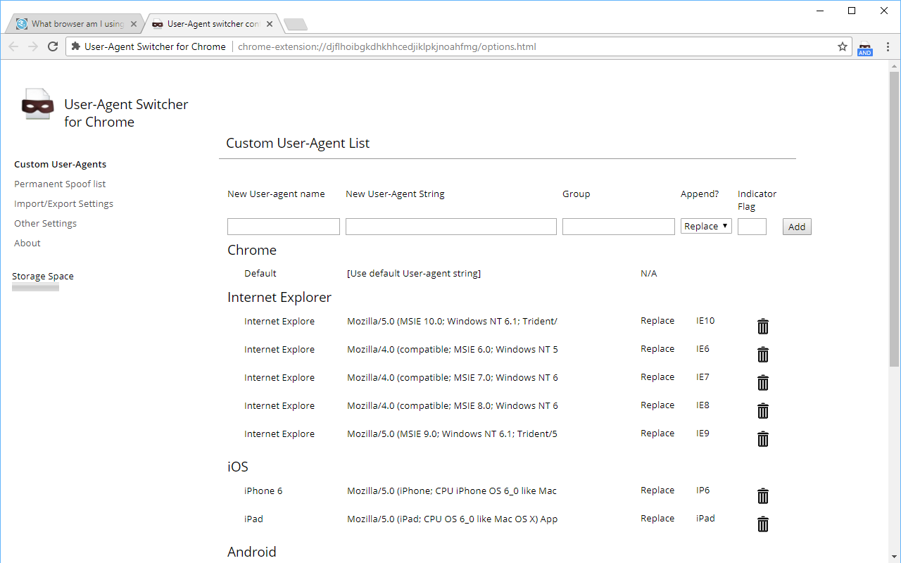 User-Agent Switcher for Chrome软件截图