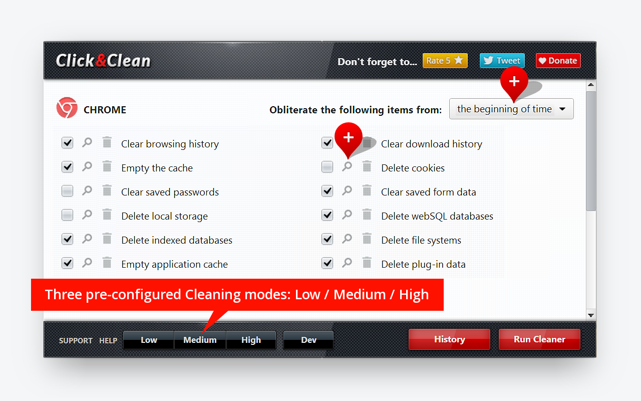Click&Clean 清除浏览记录软件截图