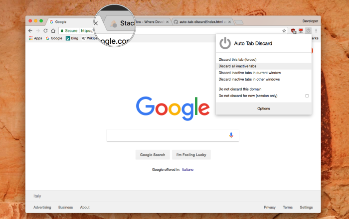 Auto Tab Discard 标签页自动休眠软件截图