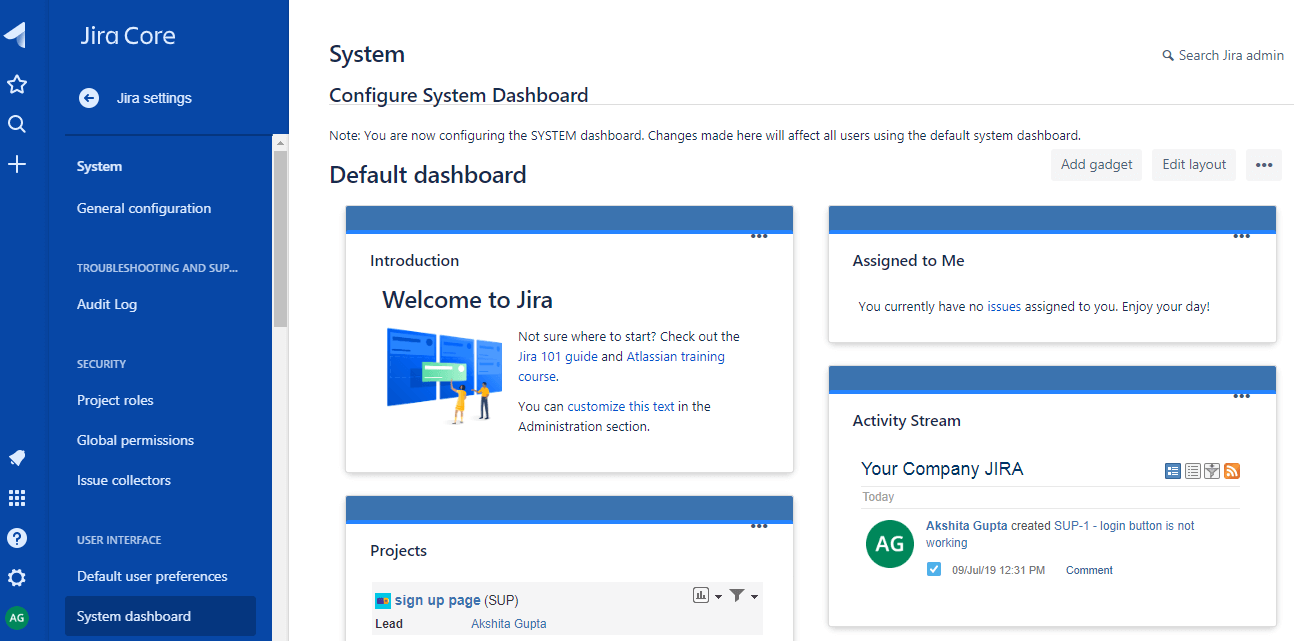 JIRA 仪表板