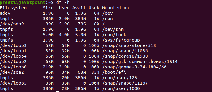 用于检查磁盘空间的Linux命令