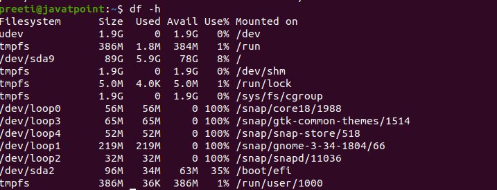 用于检查磁盘空间的Linux命令