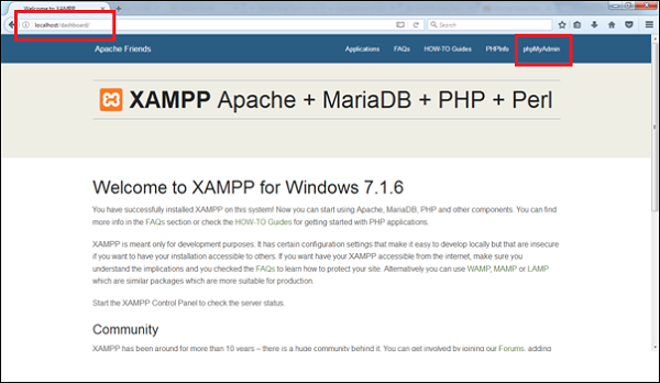 XAMPP 仪表板