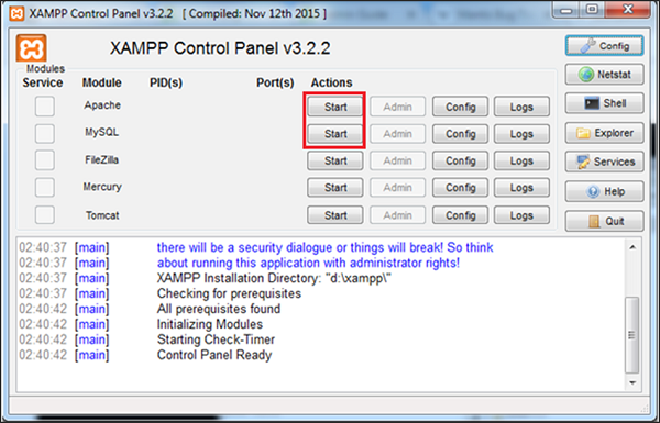 XAMPP 控制面板