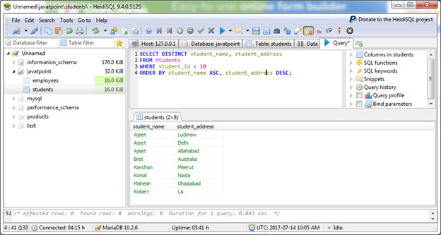 Mariadb Distinct子句3