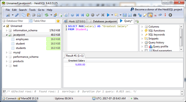 MariaDB Max函数2