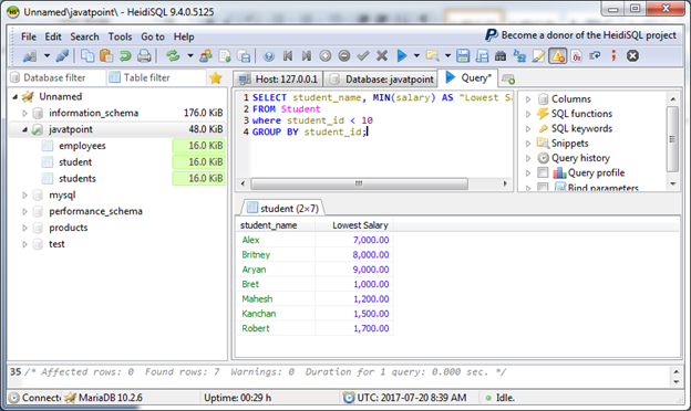 MariaDB Min函数3