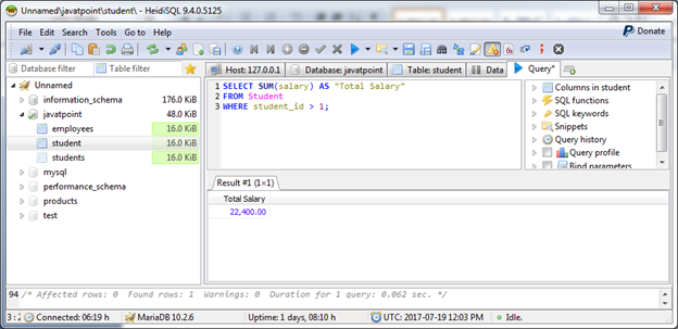 MariaDB Sum function 1