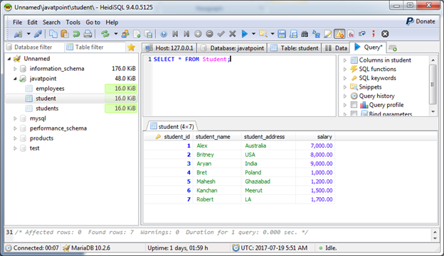 MariaDB Union all operator 1