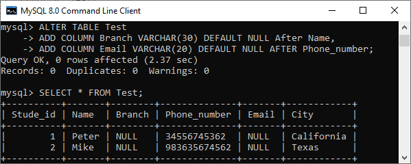 MySQL添加/删除列