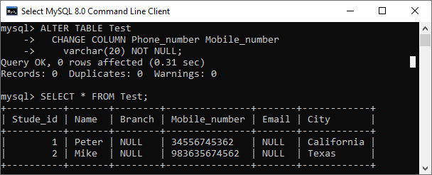 MySQL添加/删除列