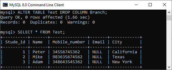 MySQL Add/Delete Column