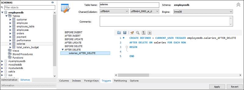 MySQL AFTER DELETE触发器