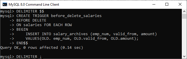 MySQL BEFORE DELETE触发器