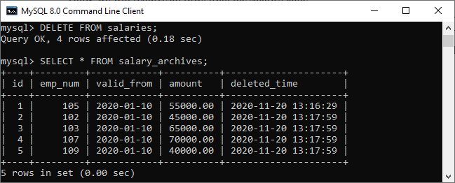MySQL删除前触发器