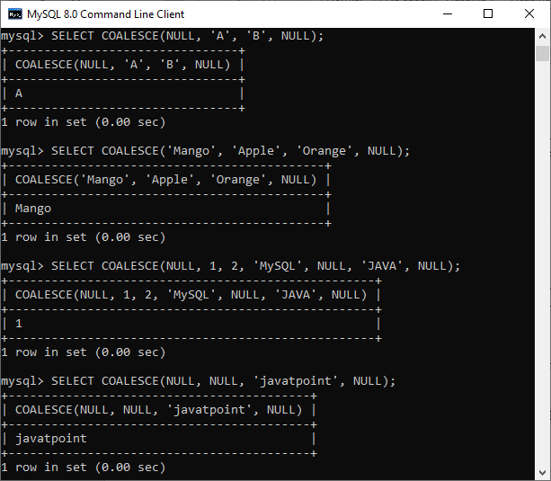 MySQL COALESCE()函数