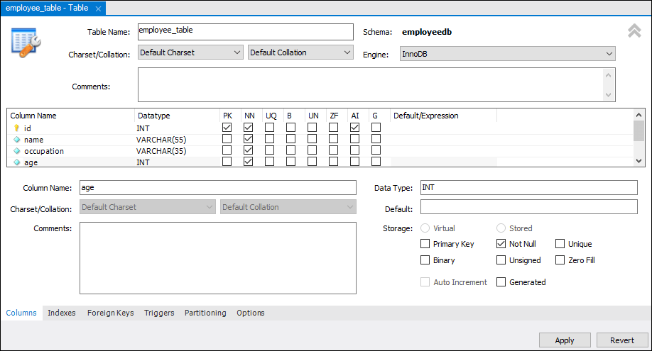 MySQL CREATE TABLE