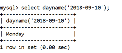 MySQL DAYNAME()函数