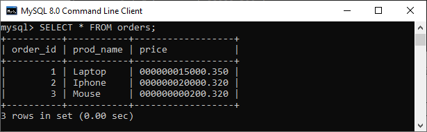 MySQL DECIMAL