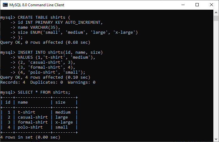 MySQL ENUM 