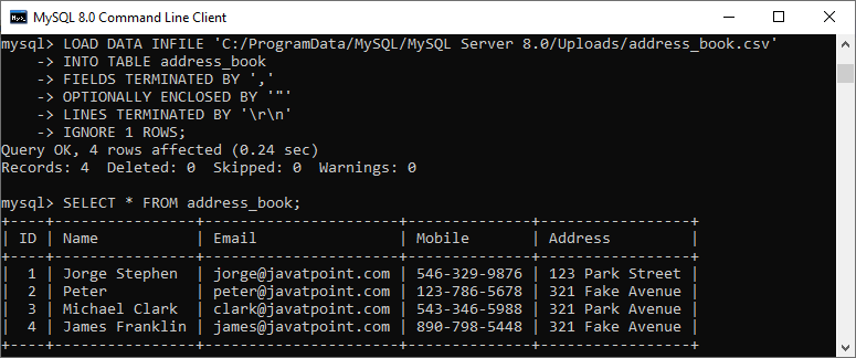 MySQL在数据库/表中导入CSV文件