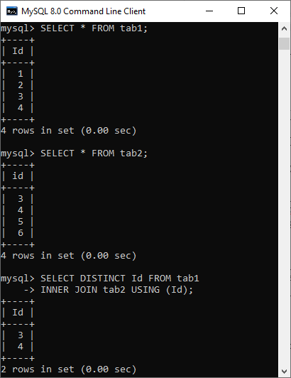 MySQL INTERSECT