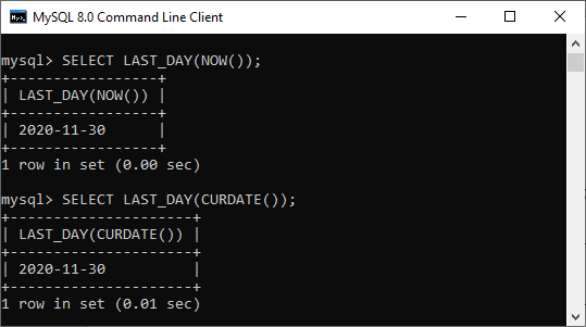 MySQL Datetime last_day()Function