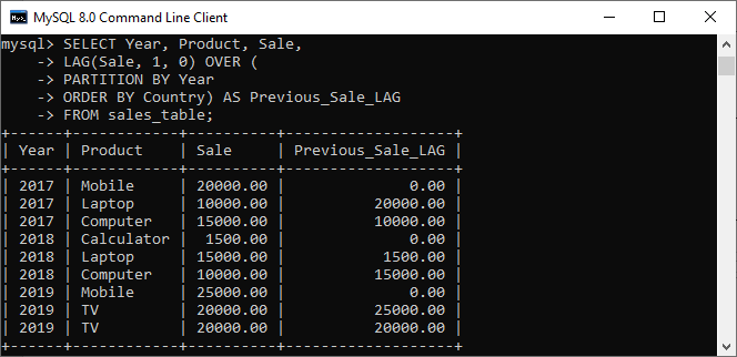 MySQL LEAD和LAG函数