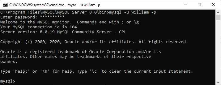 使用其他用户帐户登录MySQL