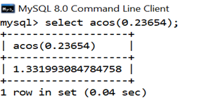 MySQL Math ACOS()函数