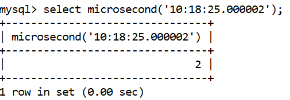 MySQL日期时间microsecond()函数