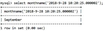 MySQL日期时间monthname()函数