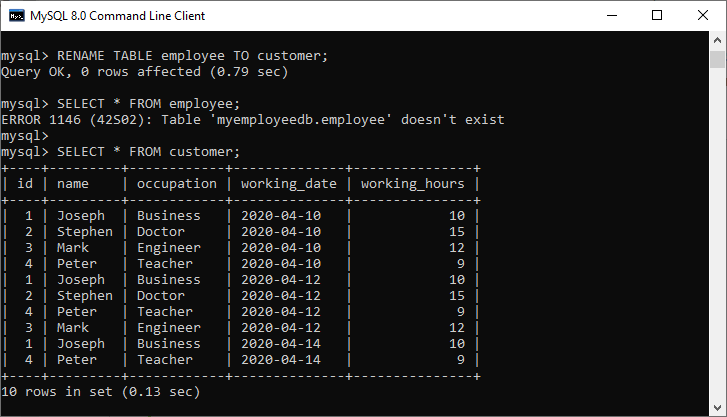 MySQL重命名表