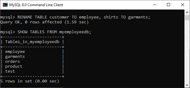 MySQL重命名表