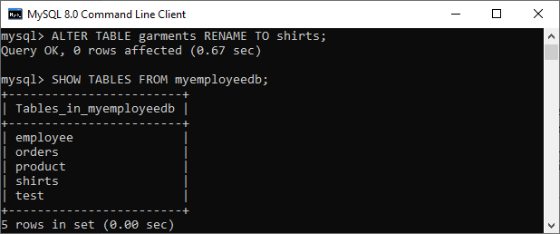 MySQL重命名表